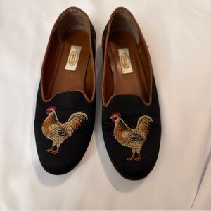 Talbots Black Rooster Embroidered Flats